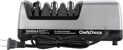 15XV Professional Electric Knife Sharpener with Durable Metal Housing & 100-Percent Diamond Abrasives and Precision Angle Guides for Straight Edge and Serrated Knives, 3-Stage, Metallic