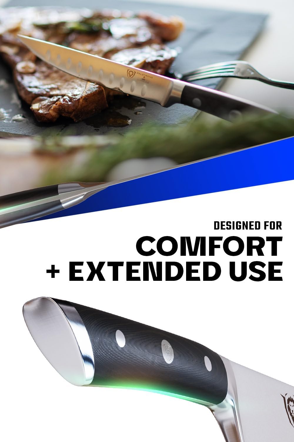 Non Serrated Steak Knives Set of 4-5 inch Straight Blade Steak Knife Set - Sheaths - Forged German Steel - Black G10 Handle - Gladiator Series Elite - Dinner Set - NSF Cuchillos para Carne