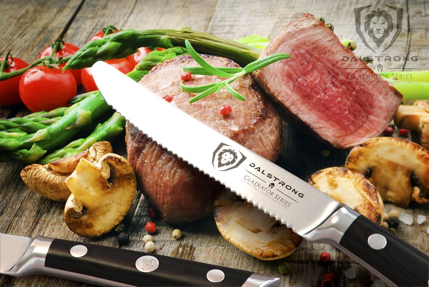 Non Serrated Steak Knives Set of 4-5 inch Straight Blade Steak Knife Set - Sheaths - Forged German Steel - Black G10 Handle - Gladiator Series Elite - Dinner Set - NSF Cuchillos para Carne