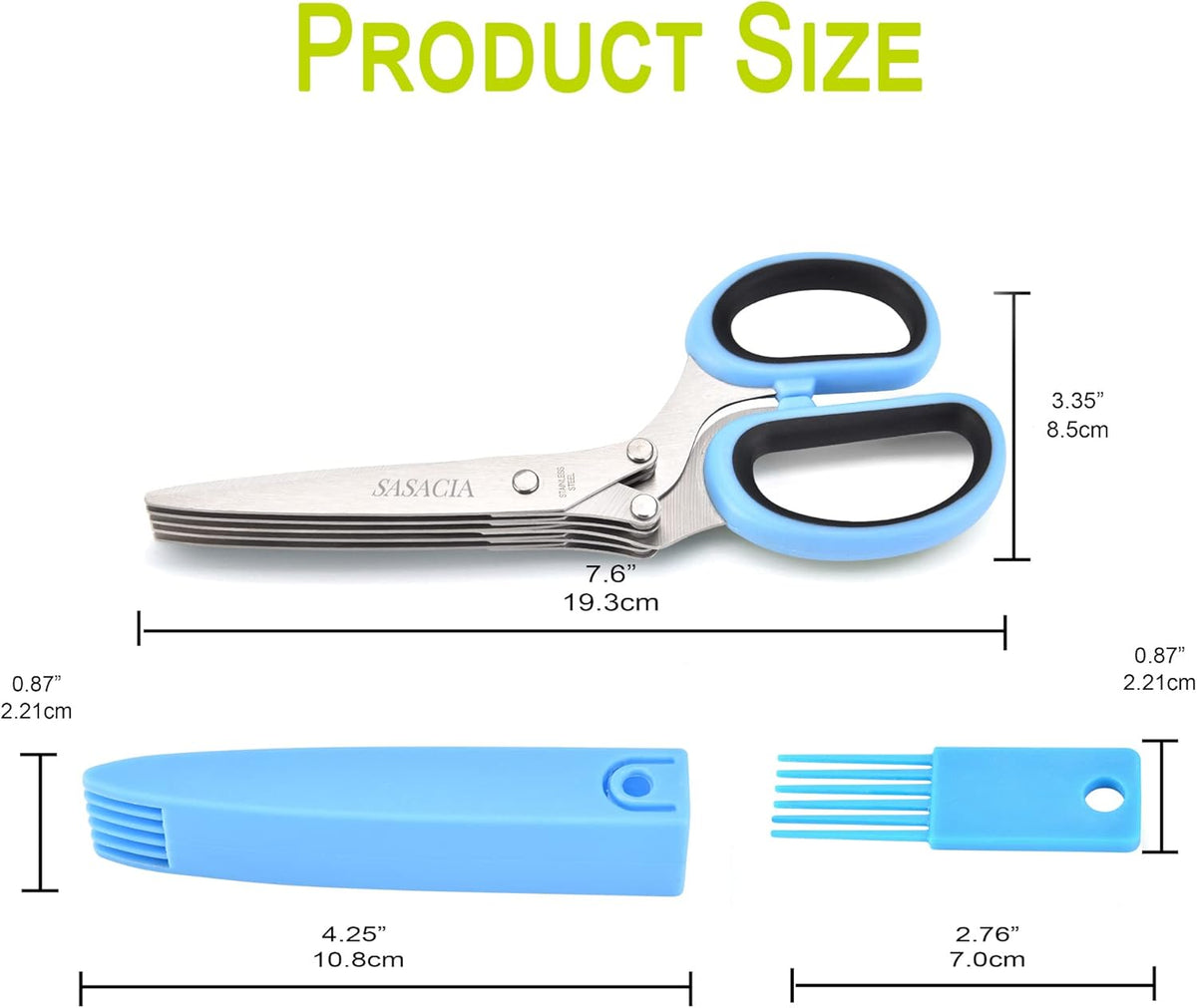 Herb Scissors with 5 Blades & Cleaning Kit, Stainless Steel Kitchen Shears for Herbs, Lettuce, Cilantro, Dishwasher Safe, Soft-Grip Handle