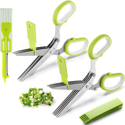Herb Scissors with 5 Blades & Cleaning Kit, Stainless Steel Kitchen Shears for Herbs, Lettuce, Cilantro, Dishwasher Safe, Soft-Grip Handle