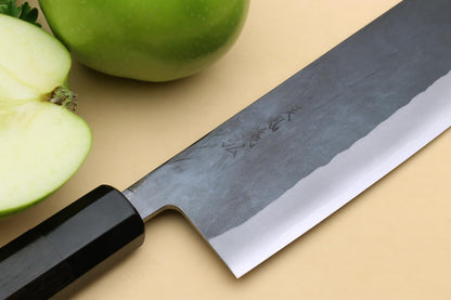 Yoshihiro Kurouchi Black-Forged Blue Steel Stainless Clad Nakiri Japanese Vegetable Knife Ebony Handle (6.5'' (165mm) & No Saya)