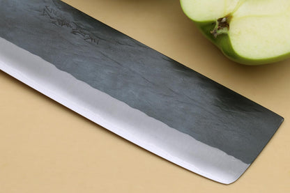 Yoshihiro Kurouchi Black-Forged Blue Steel Stainless Clad Nakiri Japanese Vegetable Knife Ebony Handle (6.5'' (165mm) & No Saya)