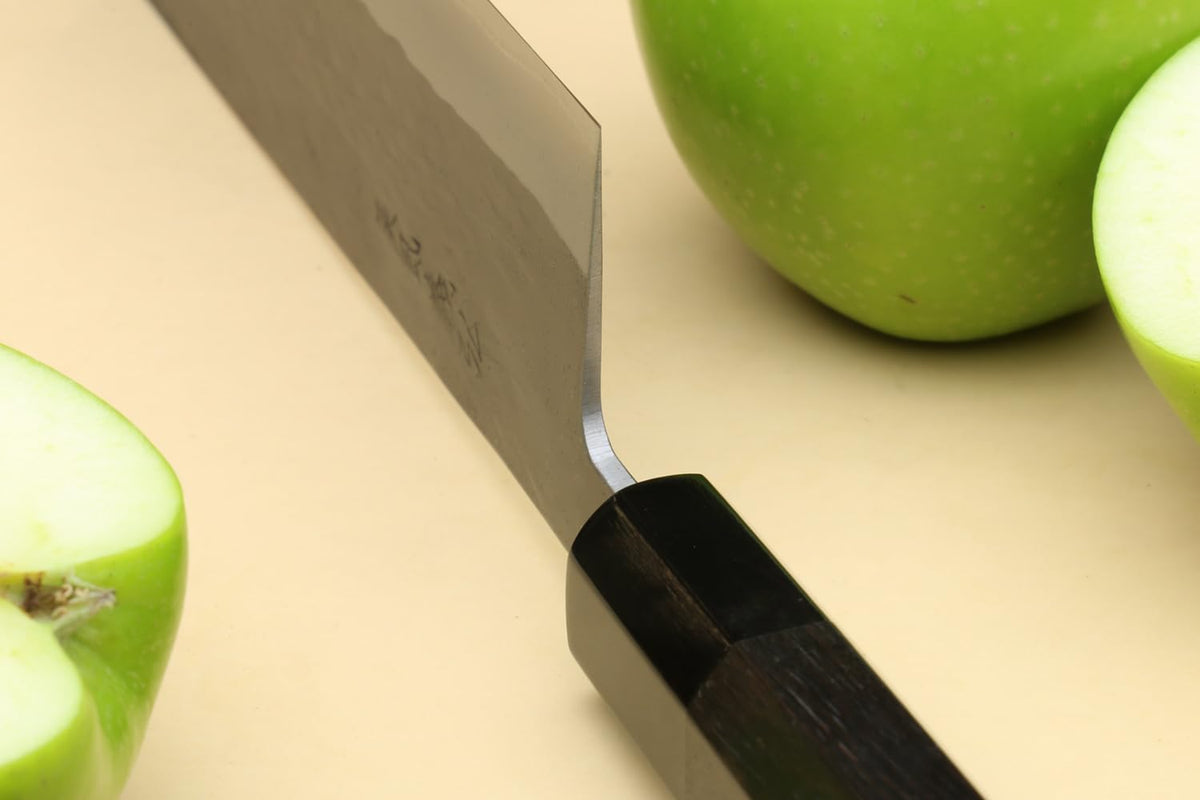 Yoshihiro Kurouchi Black-Forged Blue Steel Stainless Clad Nakiri Japanese Vegetable Knife Ebony Handle (6.5'' (165mm) & No Saya)