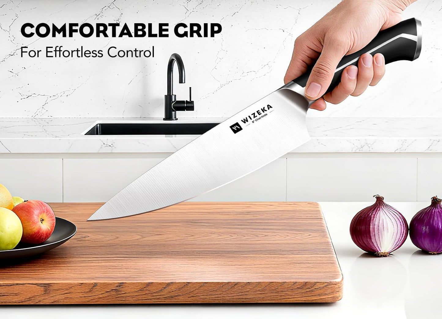 15PCS Kitchen Knife Set with Wooden Block, Razor Sharp, Crown Black | High Carbon Stainless Steel, Professional Performance, Ergonomic Handle, Versatile Daily Kitchen Helper, Ideal Gift Option