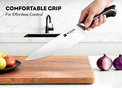 15PCS Kitchen Knife Set with Wooden Block, Razor Sharp, Crown Black | High Carbon Stainless Steel, Professional Performance, Ergonomic Handle, Versatile Daily Kitchen Helper, Ideal Gift Option
