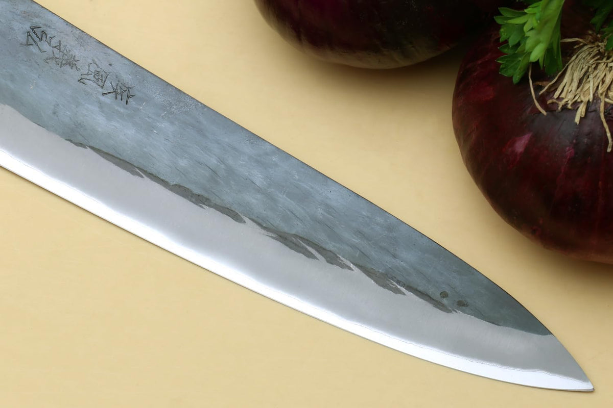 Yoshihiro Kurouchi Black-Forged Blue Steel Stainless Clad Gyuto Chefs Knife Ebony Handle (8.25'' (210mm) & Saya)