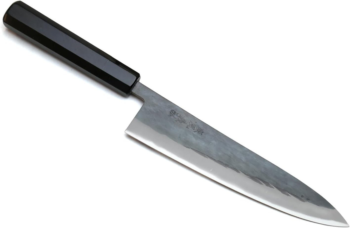Yoshihiro Kurouchi Black-Forged Blue Steel Stainless Clad Gyuto Chefs Knife Ebony Handle (8.25'' (210mm) & Saya)