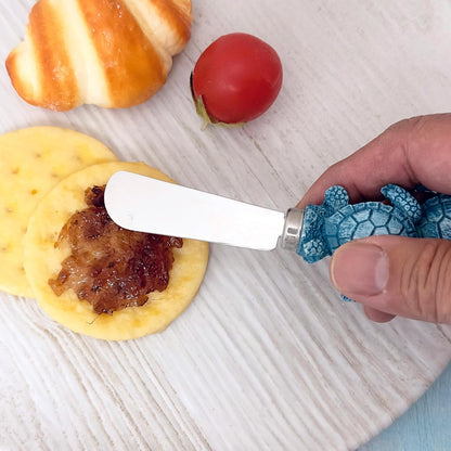 Blue Wash Sea Animals Cheese Spreaders, Hand-Painted Resin Handles with Stainless Steel Blades for Spreading Cream Cheese, Butter, and Jam, Assorted Designs, Set of 4