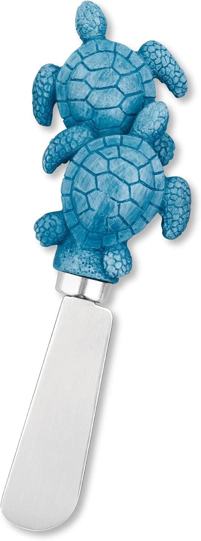 Blue Wash Sea Animals Cheese Spreaders, Hand-Painted Resin Handles with Stainless Steel Blades for Spreading Cream Cheese, Butter, and Jam, Assorted Designs, Set of 4