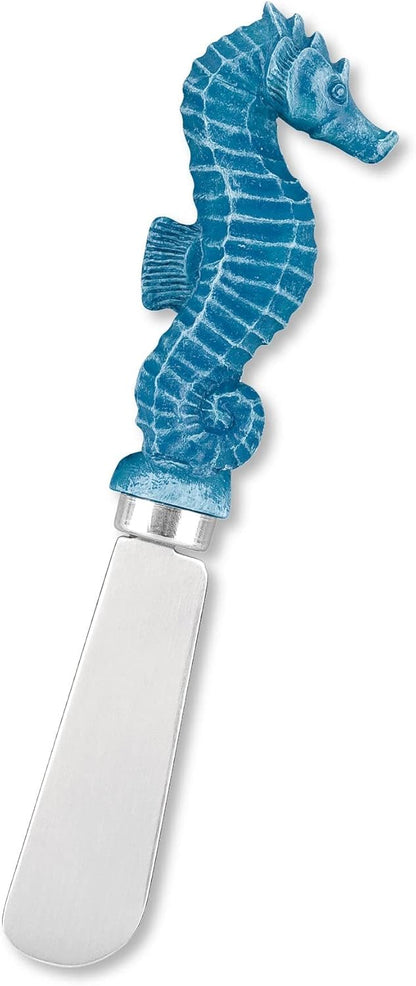 Blue Wash Sea Animals Cheese Spreaders, Hand-Painted Resin Handles with Stainless Steel Blades for Spreading Cream Cheese, Butter, and Jam, Assorted Designs, Set of 4
