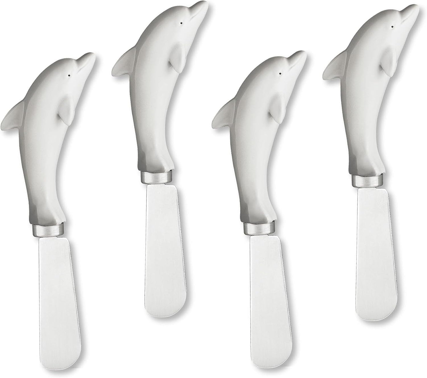Blue Wash Sea Animals Cheese Spreaders, Hand-Painted Resin Handles with Stainless Steel Blades for Spreading Cream Cheese, Butter, and Jam, Assorted Designs, Set of 4