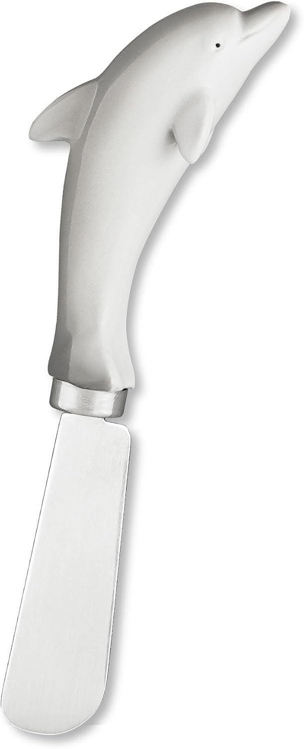 Blue Wash Sea Animals Cheese Spreaders, Hand-Painted Resin Handles with Stainless Steel Blades for Spreading Cream Cheese, Butter, and Jam, Assorted Designs, Set of 4