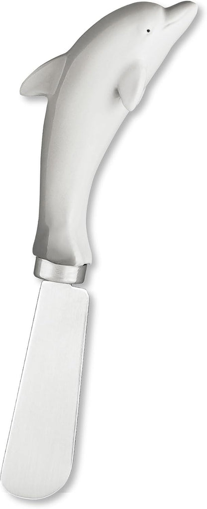 Blue Wash Sea Animals Cheese Spreaders, Hand-Painted Resin Handles with Stainless Steel Blades for Spreading Cream Cheese, Butter, and Jam, Assorted Designs, Set of 4