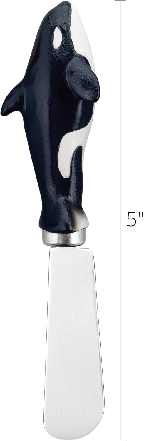 Blue Wash Sea Animals Cheese Spreaders, Hand-Painted Resin Handles with Stainless Steel Blades for Spreading Cream Cheese, Butter, and Jam, Assorted Designs, Set of 4