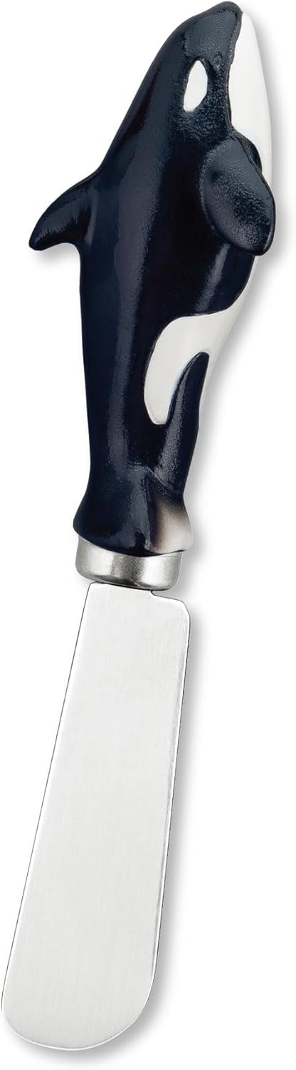Blue Wash Sea Animals Cheese Spreaders, Hand-Painted Resin Handles with Stainless Steel Blades for Spreading Cream Cheese, Butter, and Jam, Assorted Designs, Set of 4