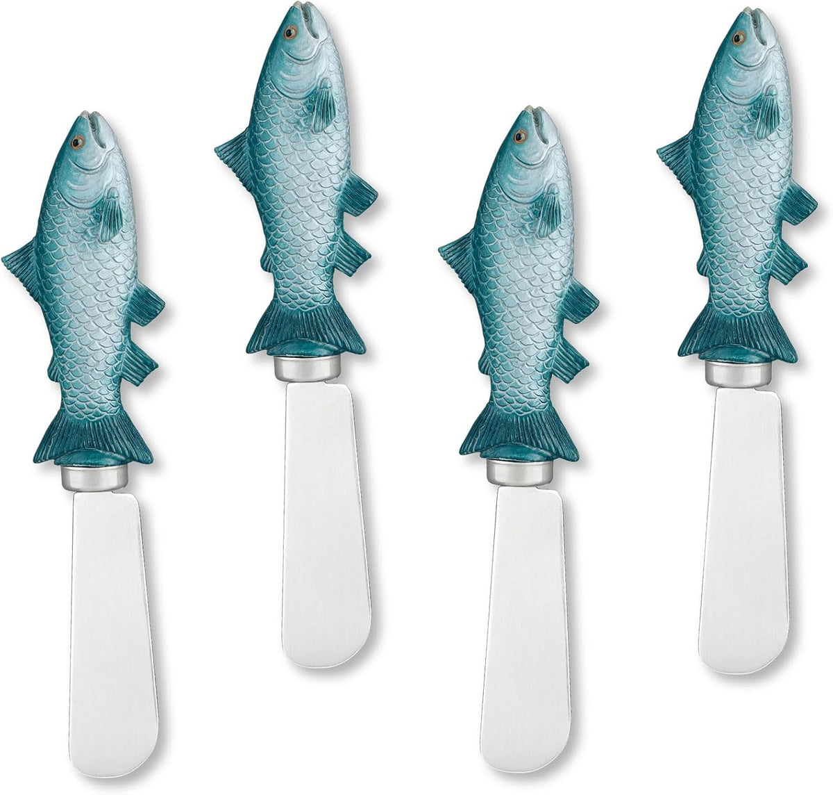Blue Wash Sea Animals Cheese Spreaders, Hand-Painted Resin Handles with Stainless Steel Blades for Spreading Cream Cheese, Butter, and Jam, Assorted Designs, Set of 4