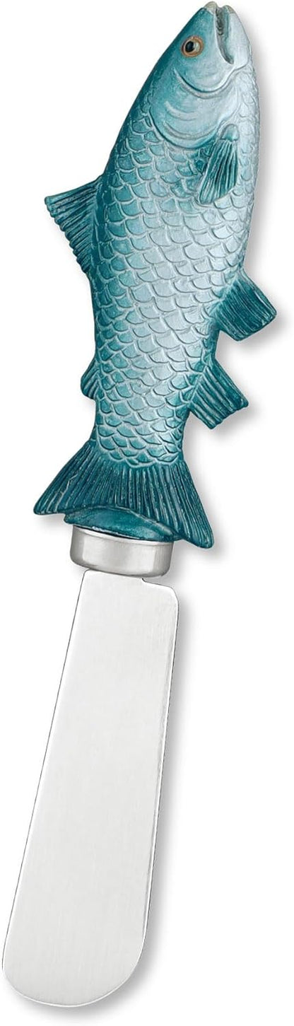 Blue Wash Sea Animals Cheese Spreaders, Hand-Painted Resin Handles with Stainless Steel Blades for Spreading Cream Cheese, Butter, and Jam, Assorted Designs, Set of 4