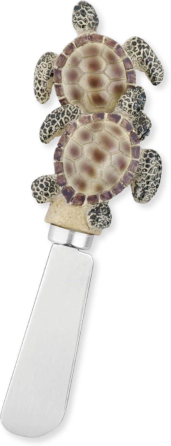Blue Wash Sea Animals Cheese Spreaders, Hand-Painted Resin Handles with Stainless Steel Blades for Spreading Cream Cheese, Butter, and Jam, Assorted Designs, Set of 4