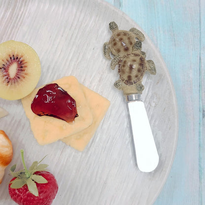 Blue Wash Sea Animals Cheese Spreaders, Hand-Painted Resin Handles with Stainless Steel Blades for Spreading Cream Cheese, Butter, and Jam, Assorted Designs, Set of 4