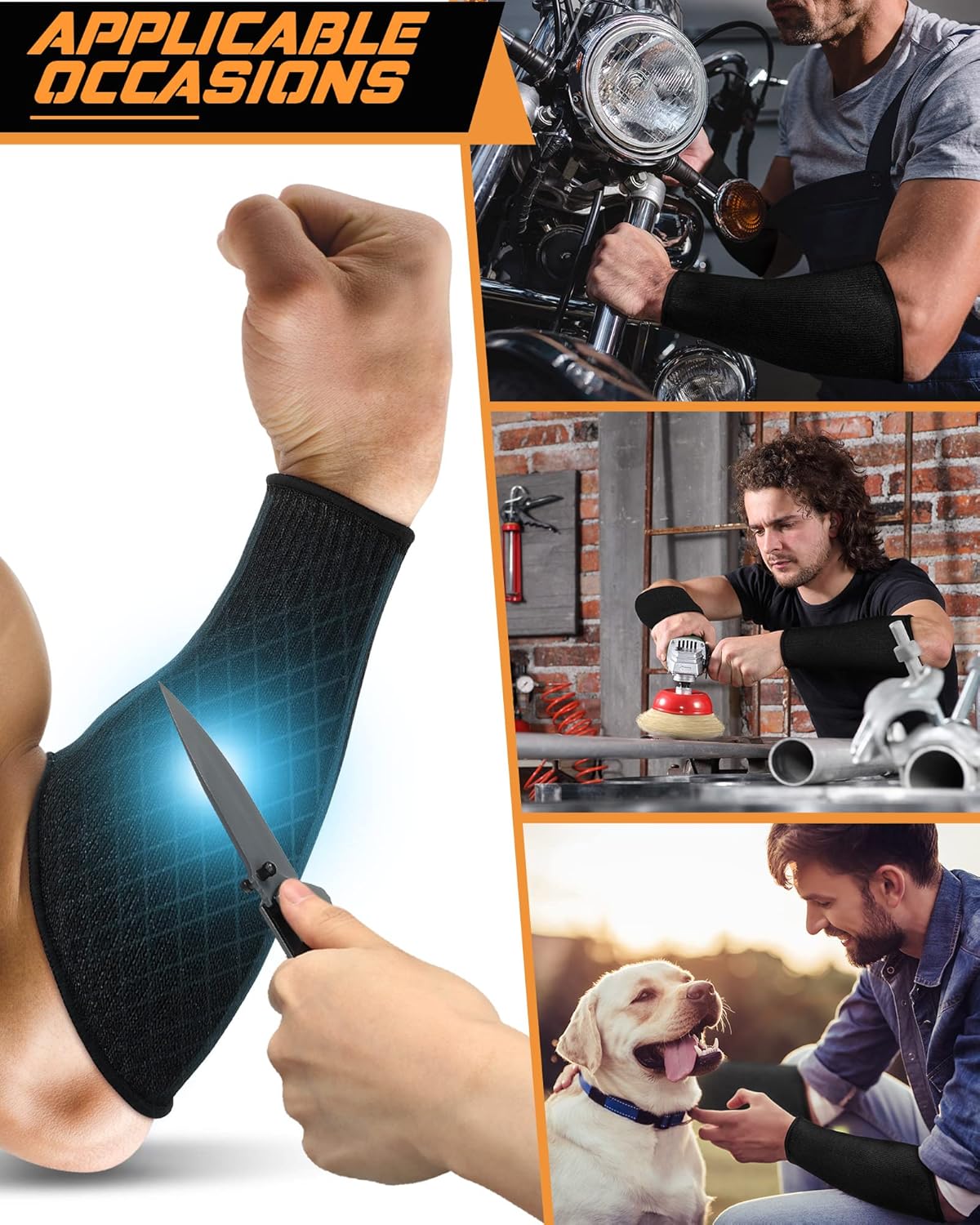 2 Pairs Cut Resistant Sleeve Arm Protection Level 5 Protection Safety Protective Sleeves Arm Protectors for Men Women(9.45 x 4.72 Inches,Black)
