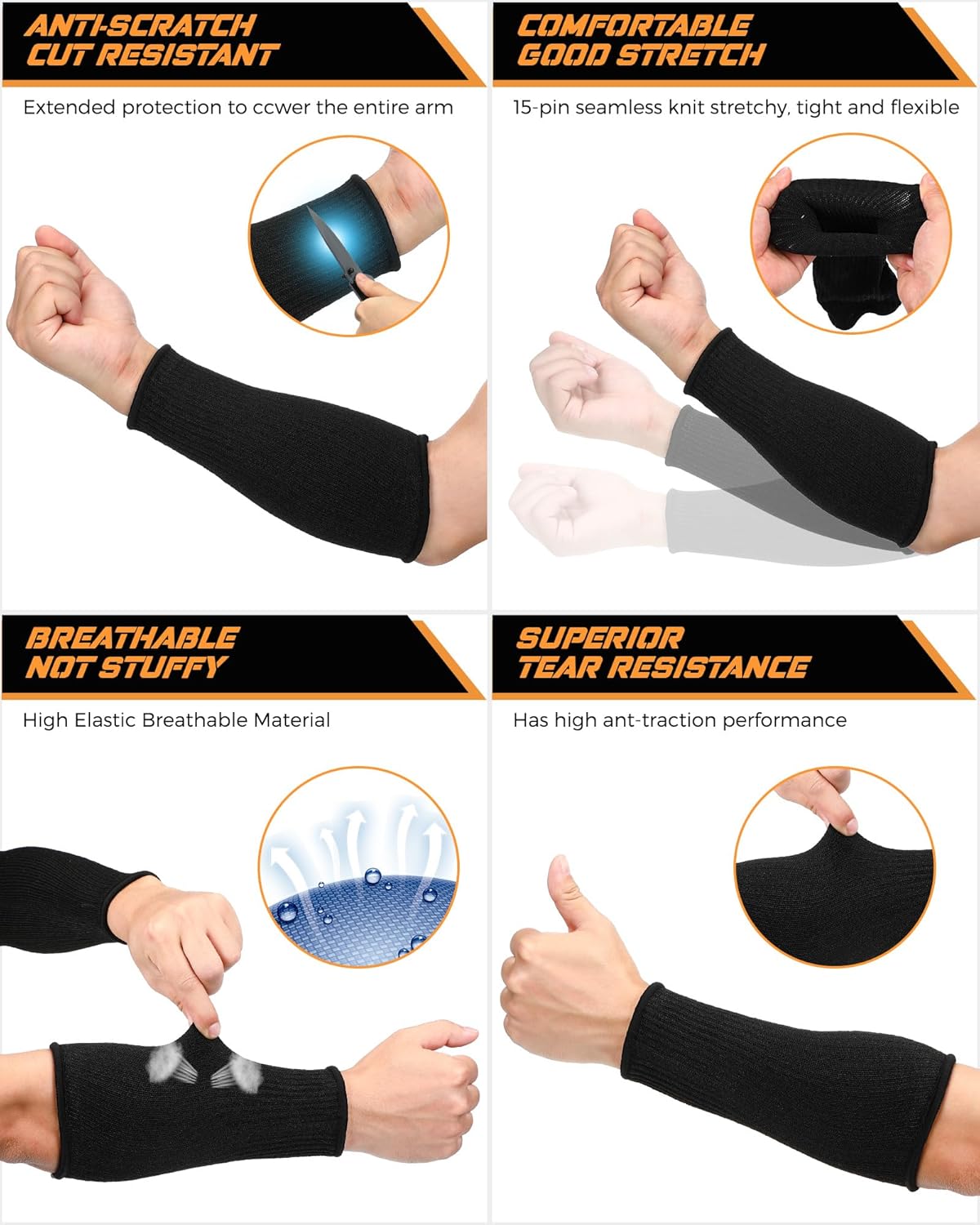 2 Pairs Cut Resistant Sleeve Arm Protection Level 5 Protection Safety Protective Sleeves Arm Protectors for Men Women(9.45 x 4.72 Inches,Black)