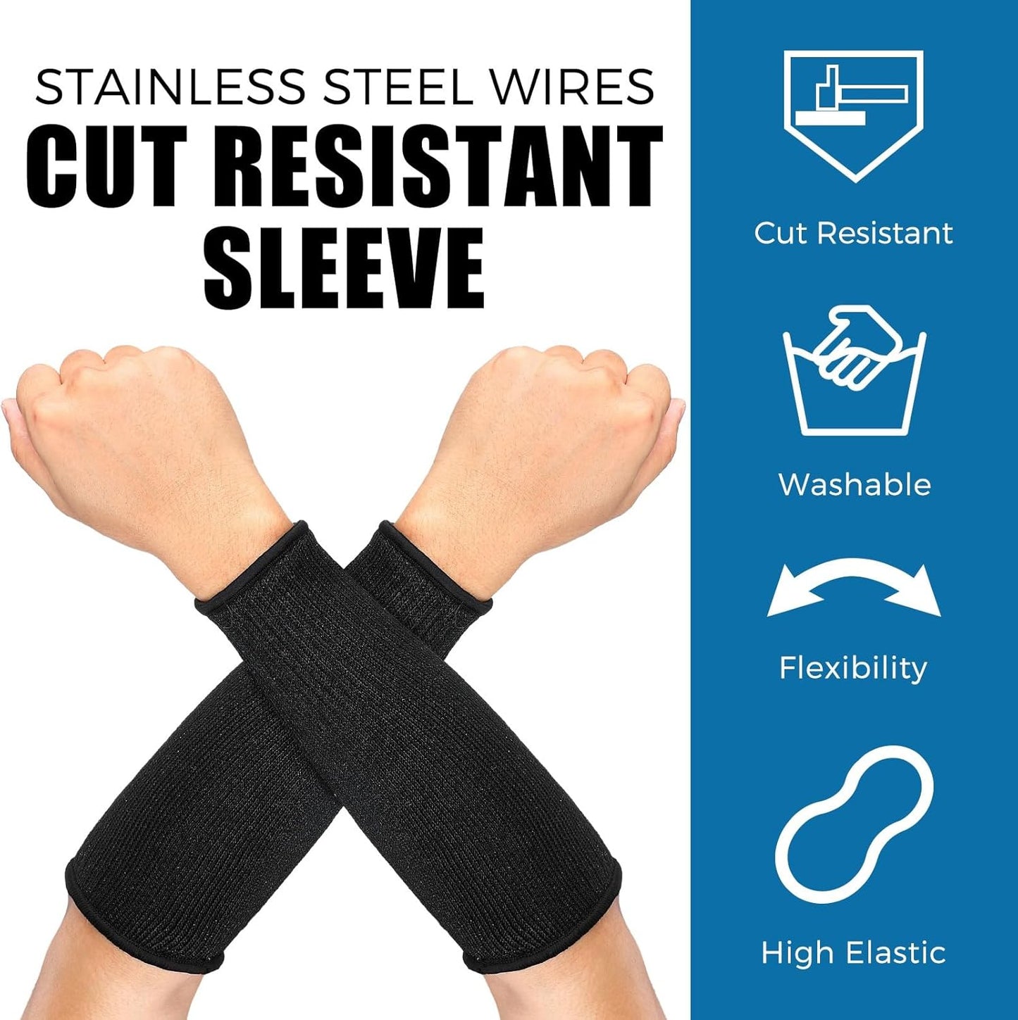 2 Pairs Cut Resistant Sleeve Arm Protection Level 5 Protection Safety Protective Sleeves Arm Protectors for Men Women(9.45 x 4.72 Inches,Black)