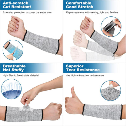 2 Pairs Cut Resistant Sleeve Arm Protection Level 5 Protection Safety Protective Sleeves Arm Protectors for Men Women(9.45 x 4.72 Inches,Black)