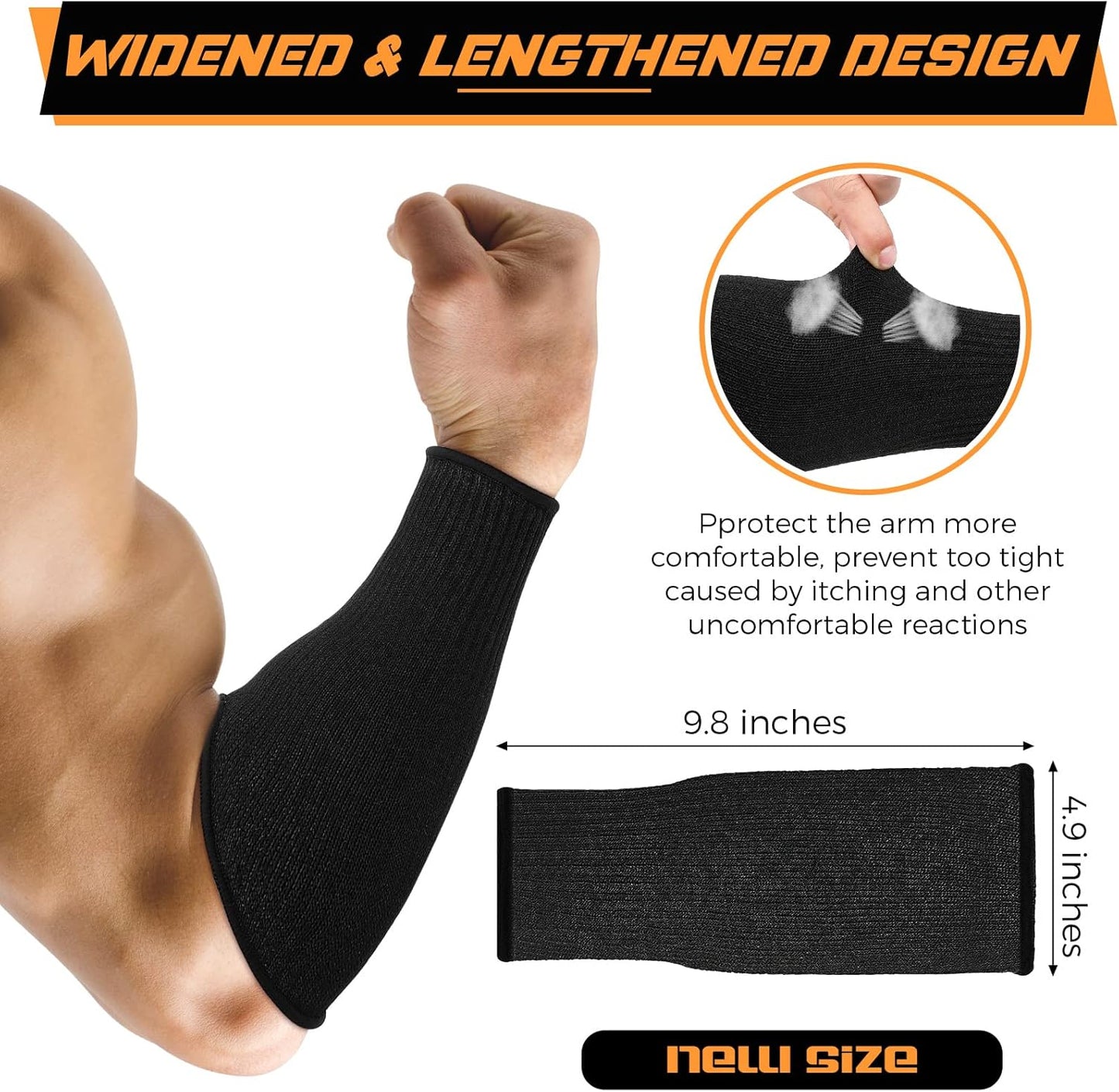 2 Pairs Cut Resistant Sleeve Arm Protection Level 5 Protection Safety Protective Sleeves Arm Protectors for Men Women(9.45 x 4.72 Inches,Black)
