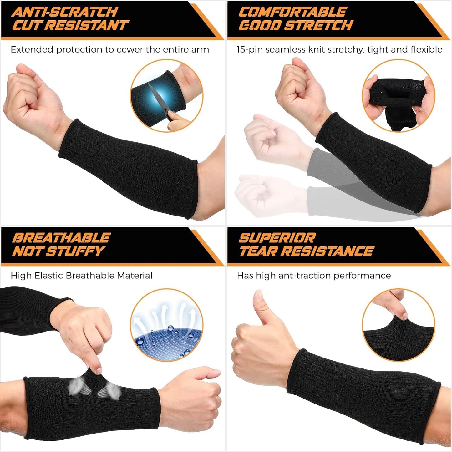 2 Pairs Cut Resistant Sleeve Arm Protection Level 5 Protection Safety Protective Sleeves Arm Protectors for Men Women(9.45 x 4.72 Inches,Black)