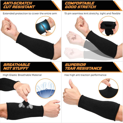 2 Pairs Cut Resistant Sleeve Arm Protection Level 5 Protection Safety Protective Sleeves Arm Protectors for Men Women(9.45 x 4.72 Inches,Black)
