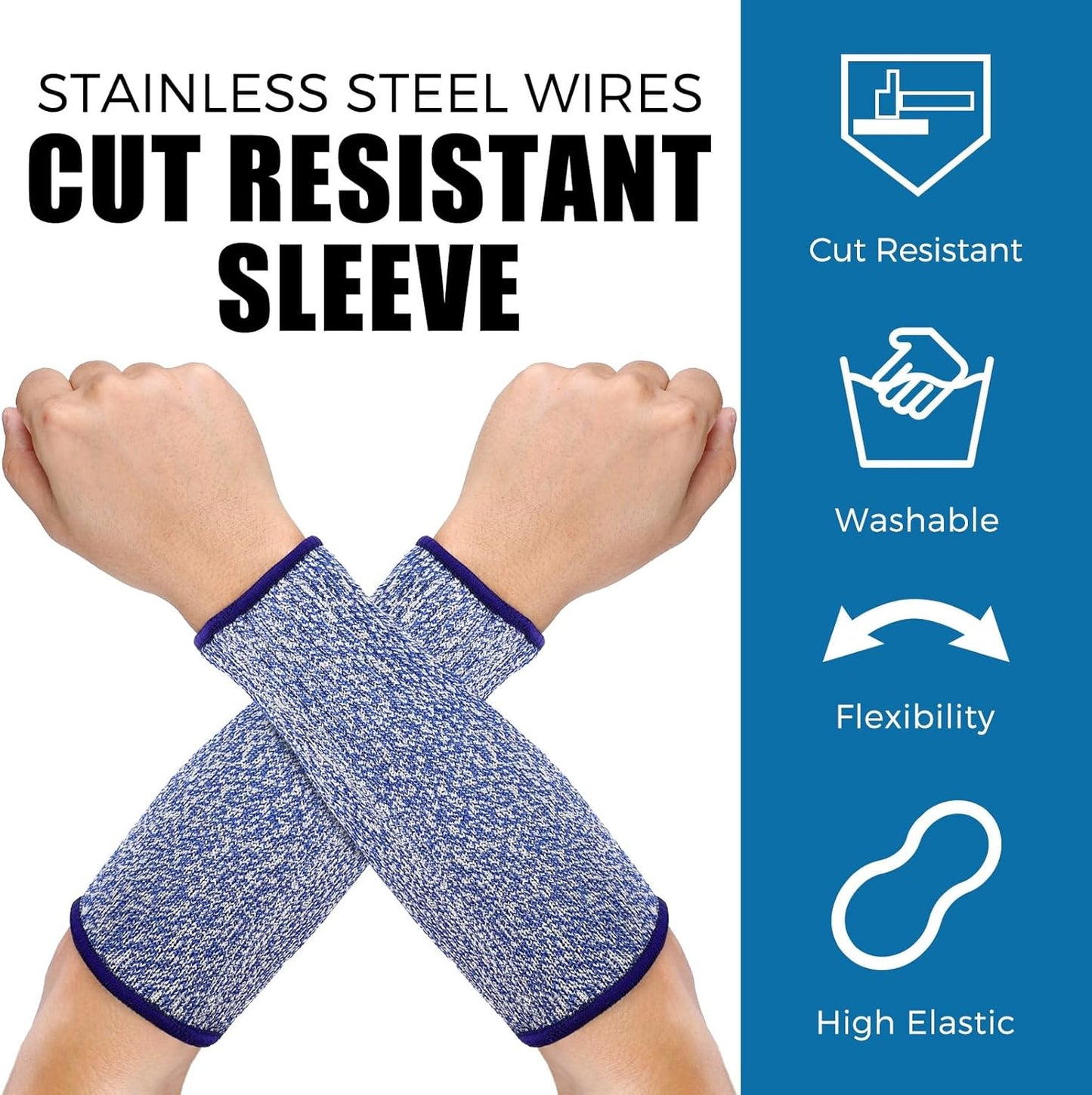 2 Pairs Cut Resistant Sleeve Arm Protection Level 5 Protection Safety Protective Sleeves Arm Protectors for Men Women(9.45 x 4.72 Inches,Black)