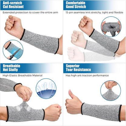 2 Pairs Cut Resistant Sleeve Arm Protection Level 5 Protection Safety Protective Sleeves Arm Protectors for Men Women(9.45 x 4.72 Inches,Black)