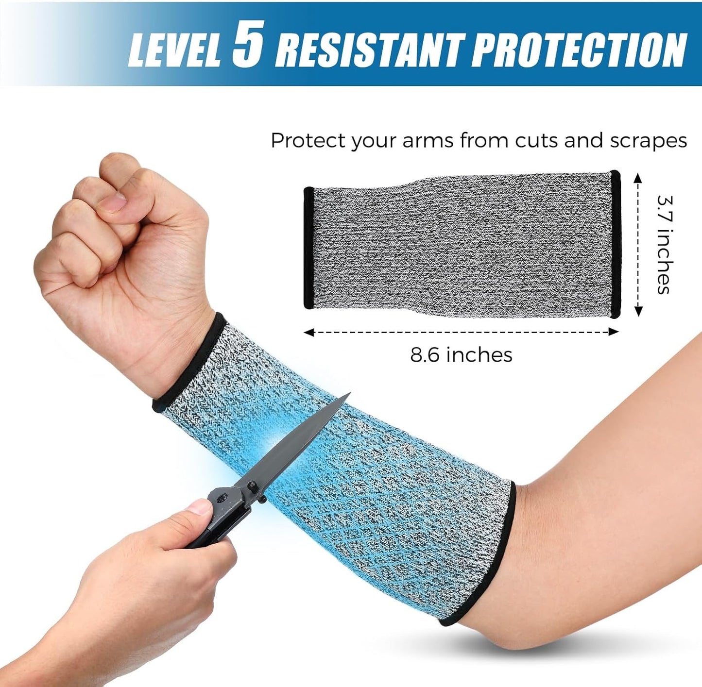 2 Pairs Cut Resistant Sleeve Arm Protection Level 5 Protection Safety Protective Sleeves Arm Protectors for Men Women(9.45 x 4.72 Inches,Black)