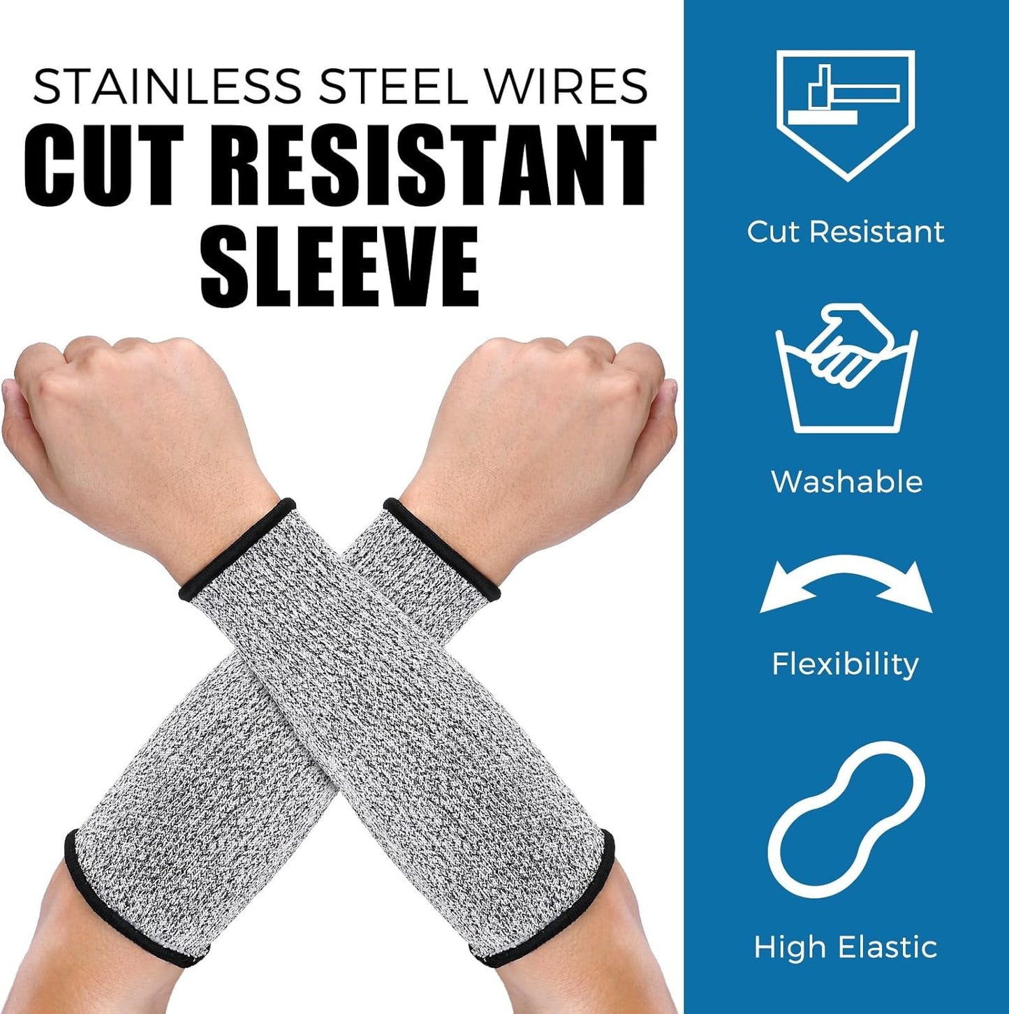 2 Pairs Cut Resistant Sleeve Arm Protection Level 5 Protection Safety Protective Sleeves Arm Protectors for Men Women(9.45 x 4.72 Inches,Black)