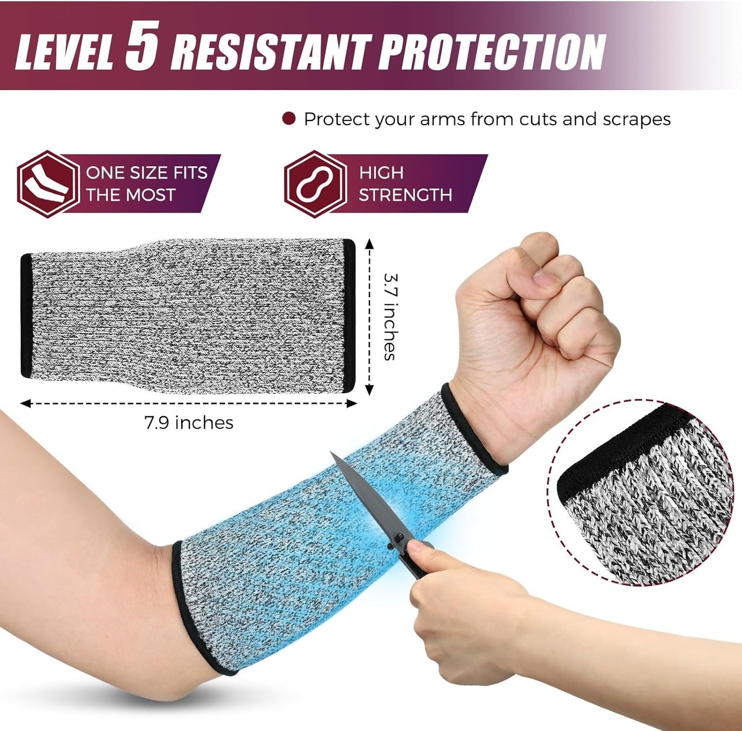 2 Pairs Cut Resistant Sleeve Arm Protection Level 5 Protection Safety Protective Sleeves Arm Protectors for Men Women(9.45 x 4.72 Inches,Black)