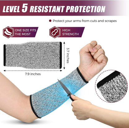 2 Pairs Cut Resistant Sleeve Arm Protection Level 5 Protection Safety Protective Sleeves Arm Protectors for Men Women(9.45 x 4.72 Inches,Black)