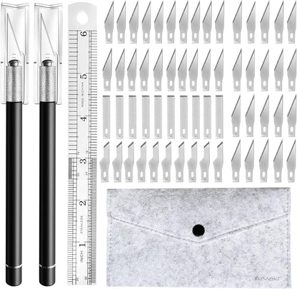 Craft Hobby Knife, Exacto Knife, 2 Knives and 60 Blades with a Bag, Precision Cutter Knife for Cutting Carving Scrapbooking Stencil, Black with Bag
