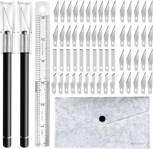 Craft Hobby Knife, Exacto Knife, 2 Knives and 60 Blades with a Bag, Precision Cutter Knife for Cutting Carving Scrapbooking Stencil, Black with Bag