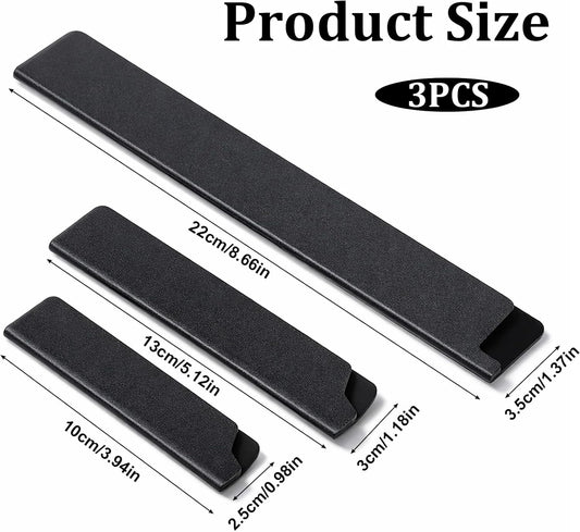 3PCS Knife Edge Guards Set, Knife Sleeves Abs Kitchen Knives Sheath, Universal Blade Covers, Chef Knives Protector Sleeve for Home Kitchen, Black