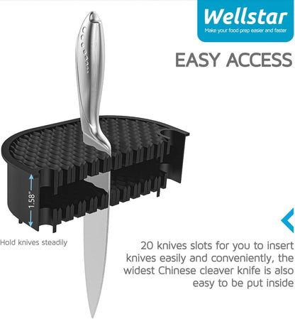 Universal Knife Block for Kitchen, Knife Holder without Knives, Safe Space Saver Large Volume Stable Knife Storage with Scissors and Sharpening Rod Slot, Detachable for Easy Cleaning - White