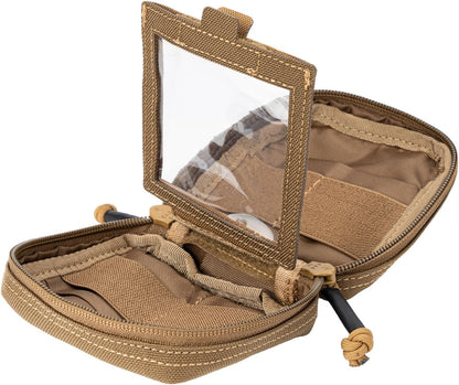 Small MED Kits Holder Duty Belt Gloves Pouch MOLLE Tactical Vest Nasal Spray Case Compact IFAK Carrier Backpack Wallet Cards Knife Gadgets Mini EDC Organizer Bag w/Removeable Clear ID Pocket