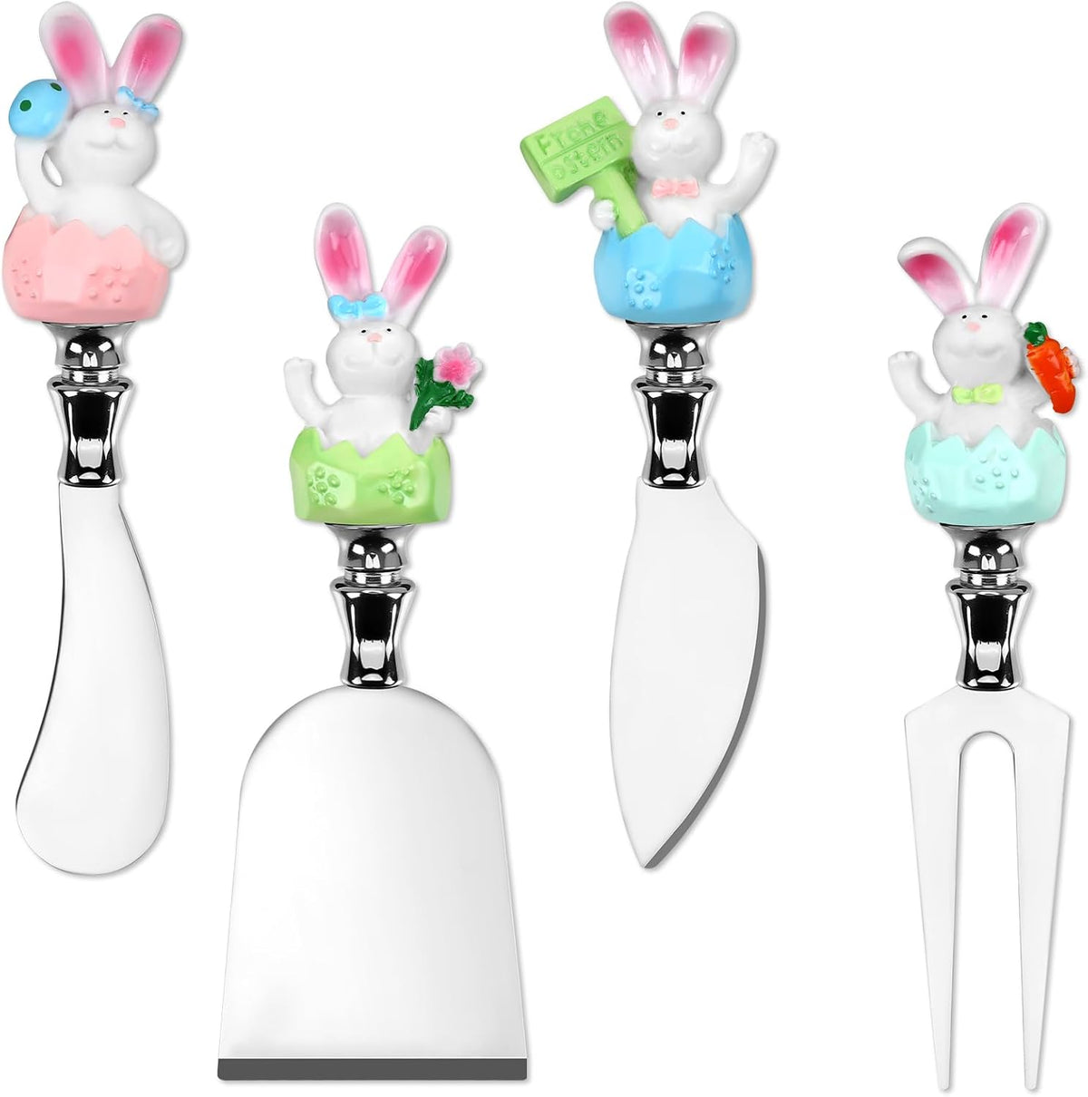 4 Pcs Easter Cheese Knives Set, Resin Handle with Stainless Steel Blade Spreader for Cheese Cream Jam Butter Charcuterie Board Tools