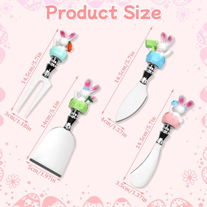 4 Pcs Easter Cheese Knives Set, Resin Handle with Stainless Steel Blade Spreader for Cheese Cream Jam Butter Charcuterie Board Tools