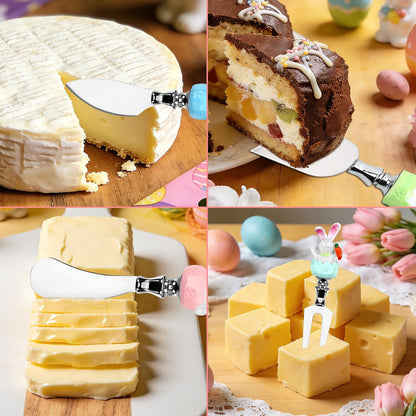 4 Pcs Easter Cheese Knives Set, Resin Handle with Stainless Steel Blade Spreader for Cheese Cream Jam Butter Charcuterie Board Tools