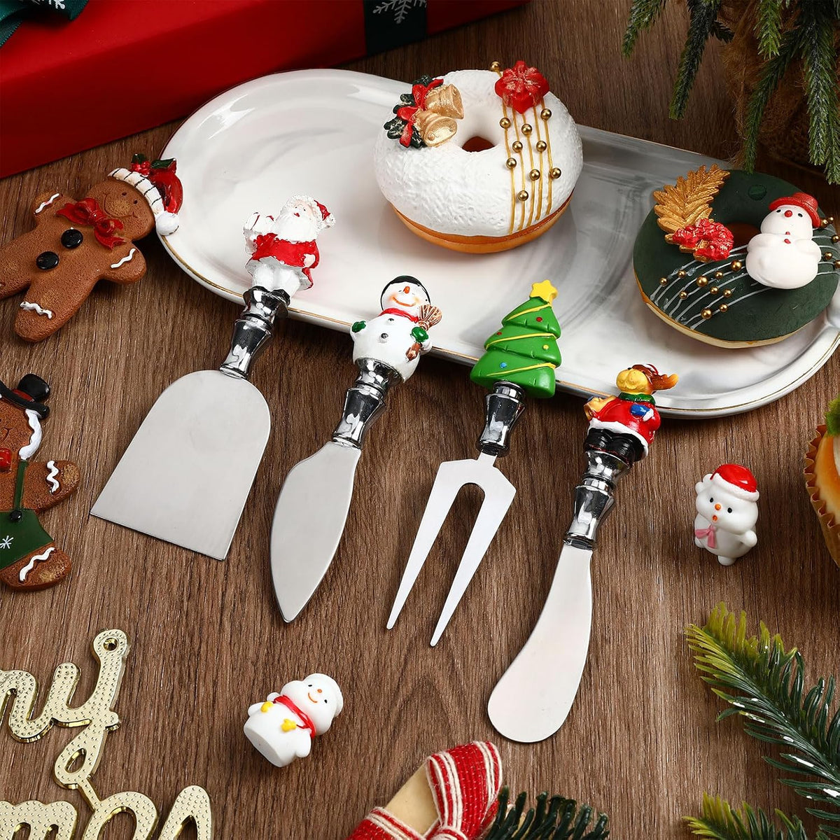 4 Pcs Easter Cheese Knives Set, Resin Handle with Stainless Steel Blade Spreader for Cheese Cream Jam Butter Charcuterie Board Tools