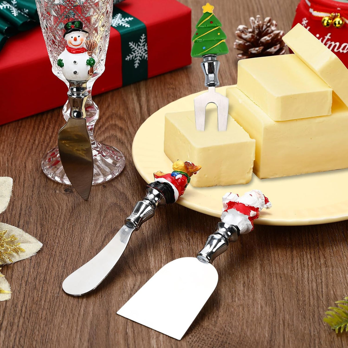 4 Pcs Easter Cheese Knives Set, Resin Handle with Stainless Steel Blade Spreader for Cheese Cream Jam Butter Charcuterie Board Tools
