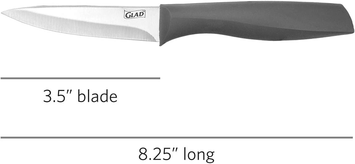 Glad Paring Knife Set, Pack of 4 | Sharp Stainless Steel Blades with Non-Slip Handles | 3.5-Inch Kitchen Knives for Cutting Vegetables and Peeling Fruit,Gray