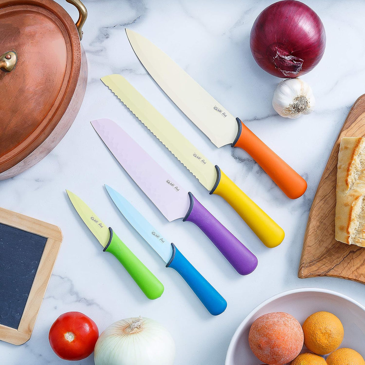 Glad Paring Knife Set, Pack of 4 | Sharp Stainless Steel Blades with Non-Slip Handles | 3.5-Inch Kitchen Knives for Cutting Vegetables and Peeling Fruit,Gray