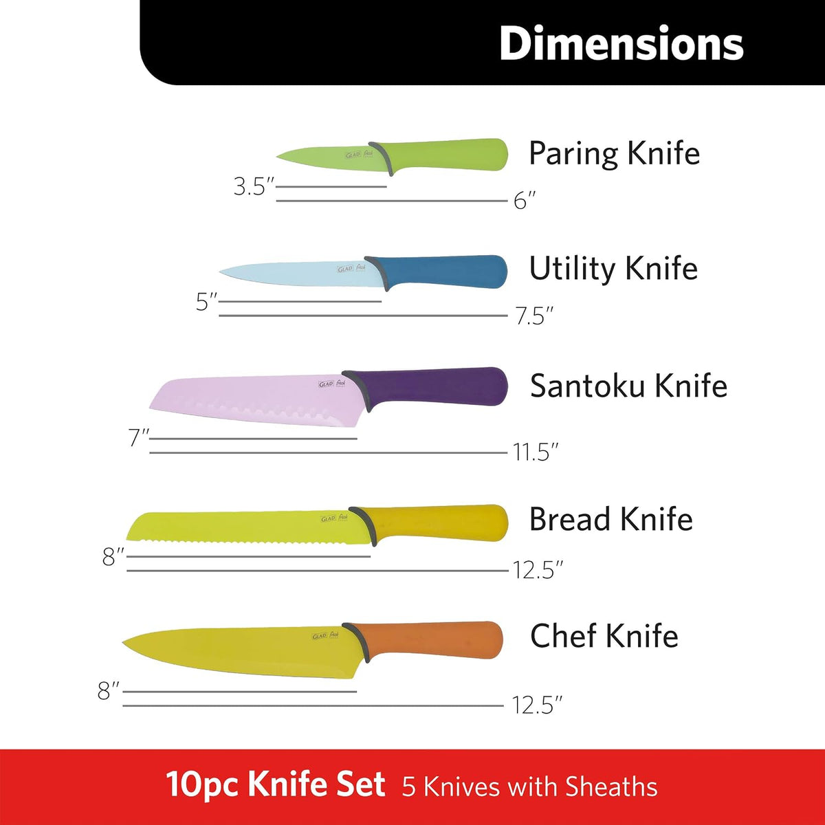 Glad Paring Knife Set, Pack of 4 | Sharp Stainless Steel Blades with Non-Slip Handles | 3.5-Inch Kitchen Knives for Cutting Vegetables and Peeling Fruit,Gray